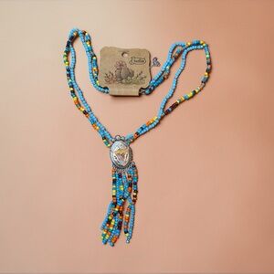 Justin Colorful Beaded Necklace with Silver Pendant